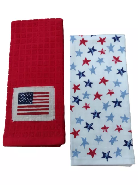 Celebrate Americana USA Flag Kitchen Towel Set, 2 Patriotic Dish Towels