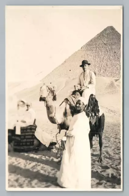 American Tourist at Giza Pyramids RPPC Antique Egypt Tourism Photo AZO 1930s
