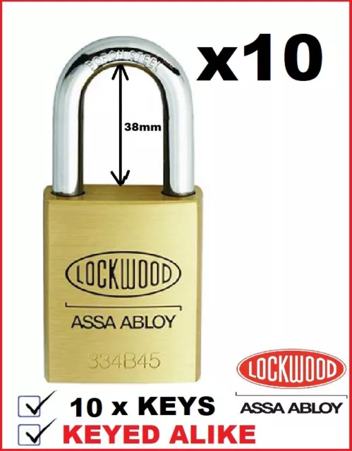 10x Lockwood Commercial Grade Padlocks + 10 Keys keyed alike   334B45/138