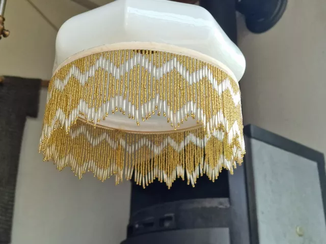 romantische alte Jugendstil Zuglampe mit Glasperlen Boho Fransenlampe Zuggewicht