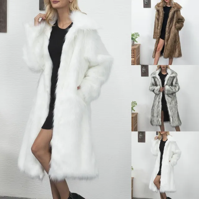 Elegante cappotto da donna in pelliccia sintetica tuta lunga invernale collare c