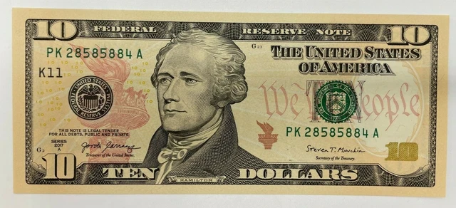 NEW UNCIRCULATED $10 TEN DOLLAR BILL - BEAUTIFUL, CRISP - Series 2017A -ONE NOTE