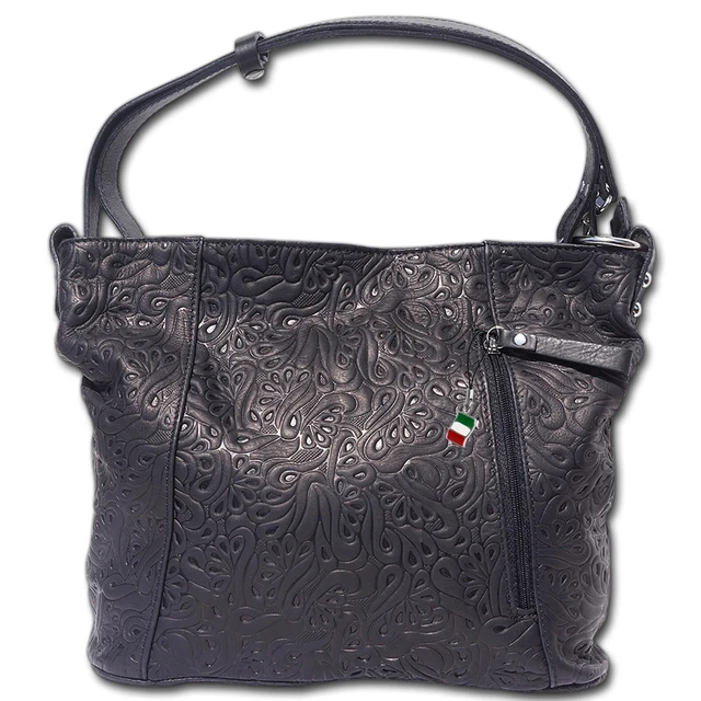 Florence Cuero Auténtico Bolso de Hombro Mujer Negro Bolsa con Asas