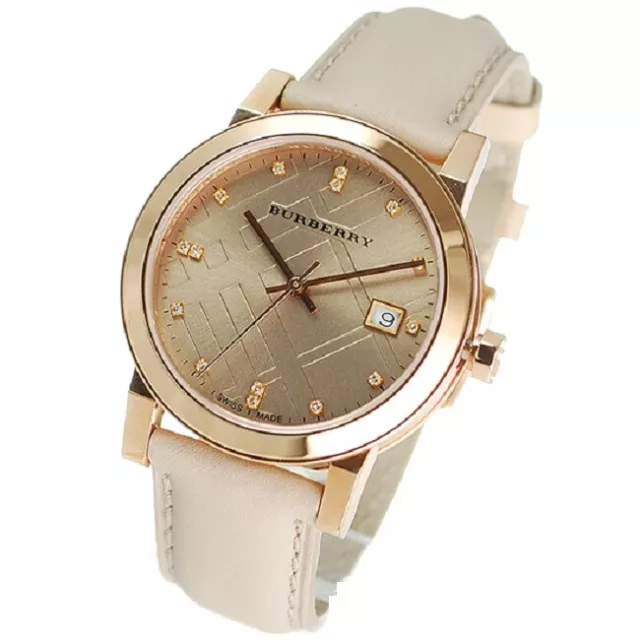 New Burberry Ladies Bu9131 Rose Gold Beige Leather Strap  - 2 Years Warranty