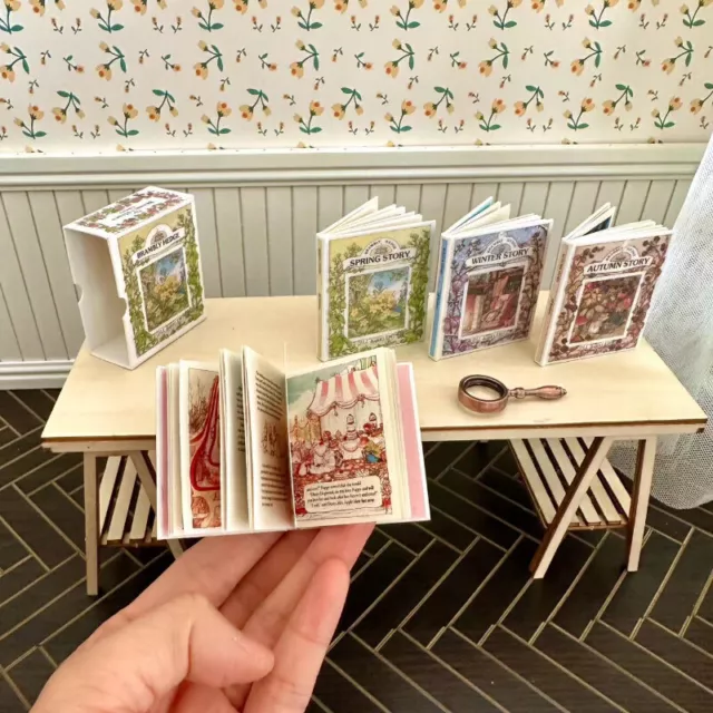 Maßstab 1:6 Puppenhaus Miniatur Lesebare Vintage Jahreszeiten Märchen Bücher
