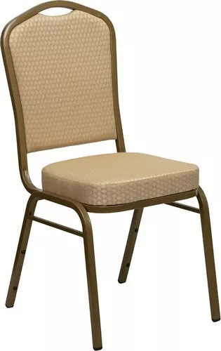 10 PACK Banquet Chair Beige Patterned Fabric Restaurant Chair Crown Back Stack