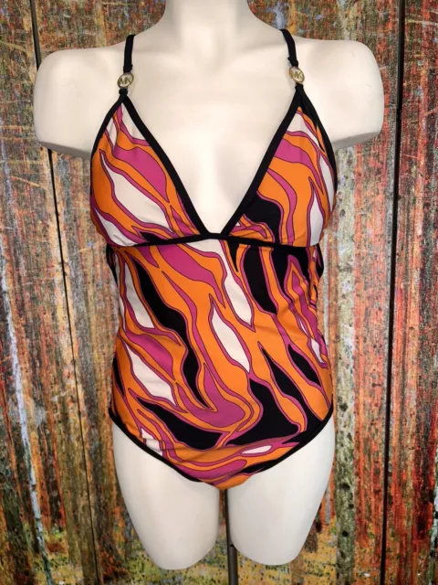 Michael Kors Size 14 Womens Swimsuit One Piece multicolor strappy low back