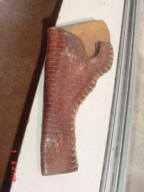 Old Western Cowboy Holster With Tooled Basket Weave Design