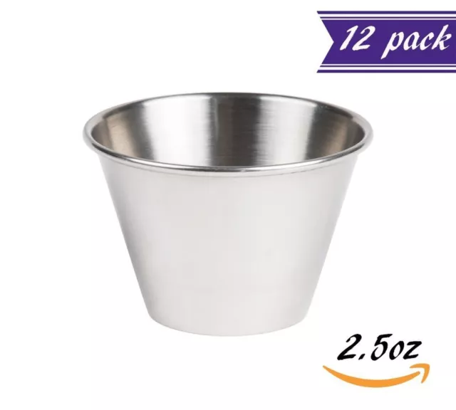 (12 Pack) 2.5 oz Stainless Steel Sauce Cups, Condiment Cups / Ramekins