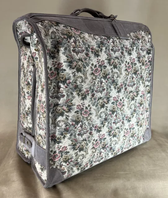 VINTAGE FRENCH LUGGAGE COMPANY Floral Tapestry & Suede Leather 20
