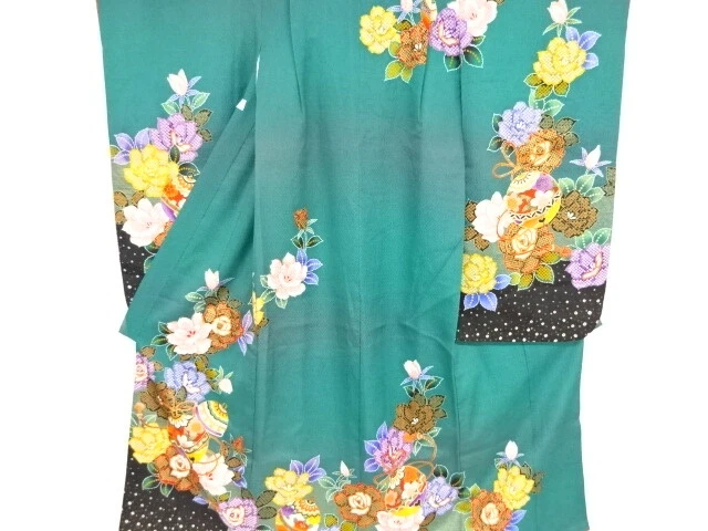 42282# Japanese Kimono / Antique Kimono For Girls / Peony & Bell