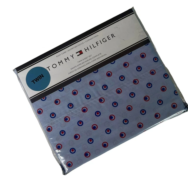 Tommy Hilfiger Twin Sheet Set Red Blue Circles Easy Care Oek-Tex NWT