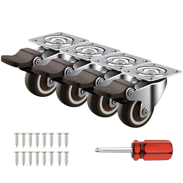 4 Pack 1.25&quote; Caster Wheels Swivel Plate w/Break Casters On Black...
