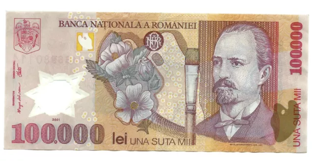 Romania (P114a) 100,000 Lei 2001 Polymer aVF