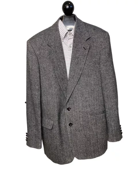 Robert Stock Mens Blazer Size 42L Gray Herringbone Sport Coat Wool Jacket VGUC