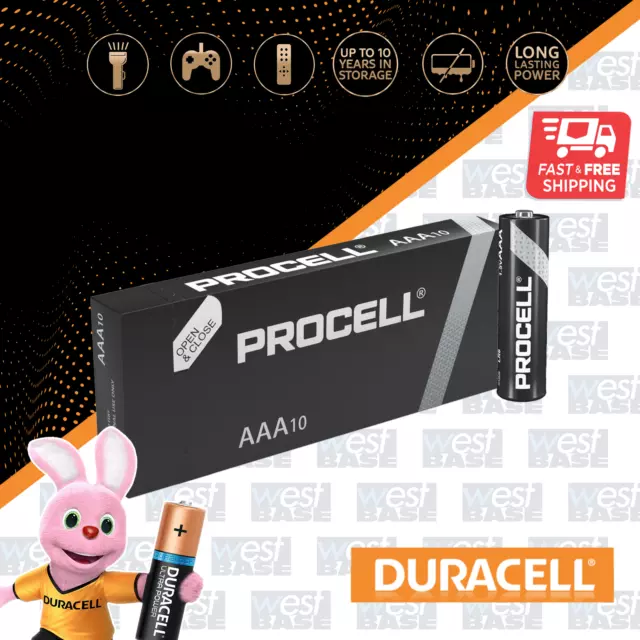 10x DURACELL PROCELL AAA Alkaline Batteries NEW INDUSTRIAL LR03 ID2400 MN2400