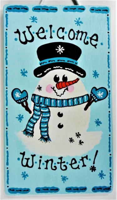 SNOWMAN WELCOME WINTER SIGN Wall Art Door Hanging Hanger Plaque Seasonal Decor