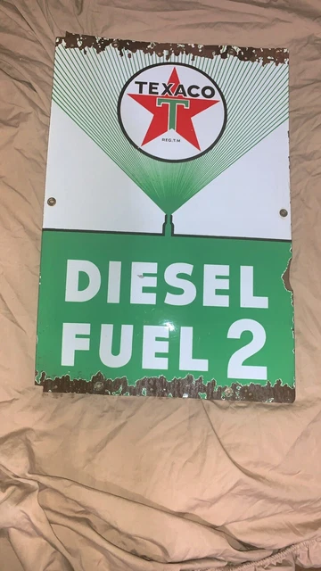 Super Scarce Original Texaco Diesel Fuel 2 Porcelain Advertising Sign Green  50s