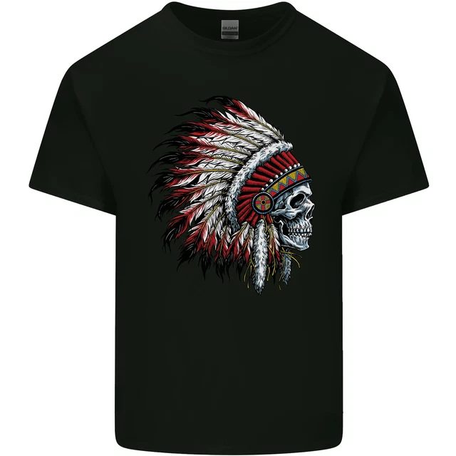 Indian Skull Headdress Biker Motorbike Mens Cotton T-Shirt Tee Top