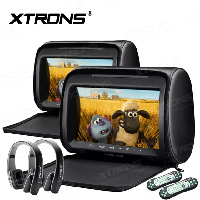 2x 9" Screen Car Headrest Pillow Monitor DVD Player Game HDMI+Free IR Headphones