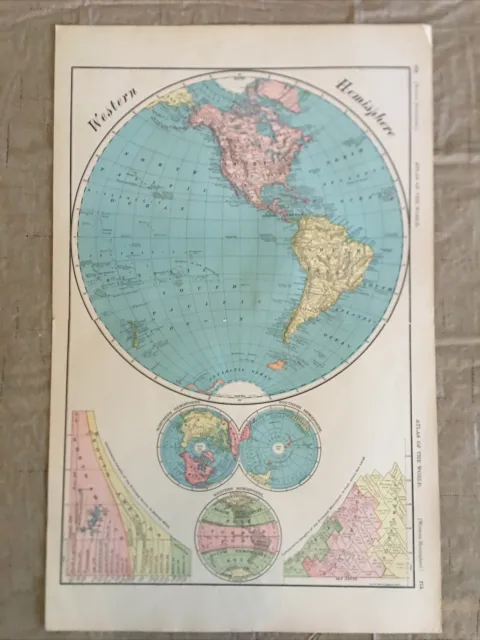 c.1890 Western Hemisphere Rand McNally Original Standard World Atlas Map