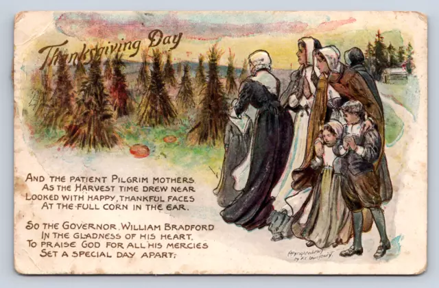 Vintage Postcard Thanksgiving Day Poem Pilgrims 1908