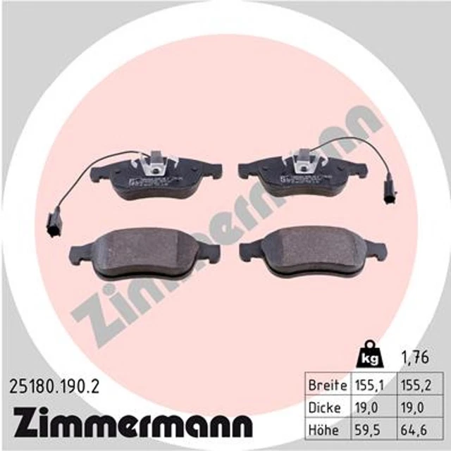 Zimmermann Kit pastiglie freno a disco 25180.190.2 anteriori per Alfa Giulietta