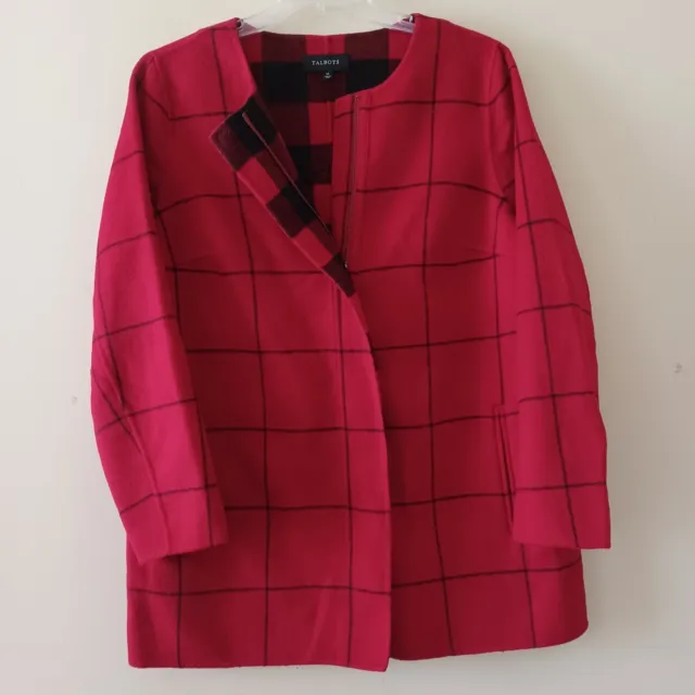 Talbots Blazer Jacket Black Red Window Pane Plaid Wool Size 14 Academia Office