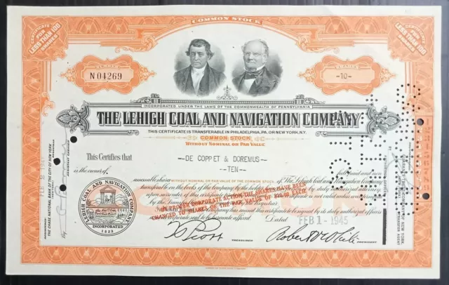 AOP USA 1945 The Lehigh Coal & Navigation Co.10 shares certificate
