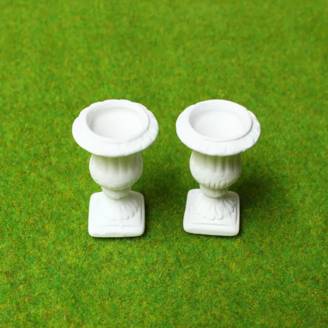 2 x Miniatur weiß Garten Blumentöpfe für 1/12 Puppenhaus Puppenstube Zubehör