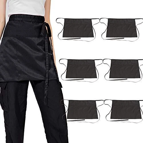 3 Pockets Waist Apron (Pack of 6) - Black Half Kitchen Waitresses Ap...