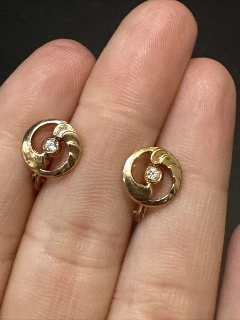 Ancienne Paire De Boucle D’oreille Plaquer Or Createur Pierre dormeuse