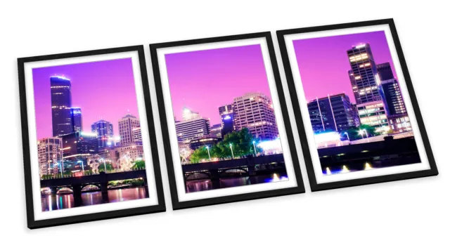 Melbourne Australia Sunset Skyline FRAMED ART PRINTS SET Picture Poster Artwork