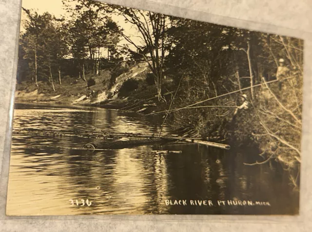 Black River 1911 RPPC Real Photo Port Huron Postcard W Kids Michigan MI