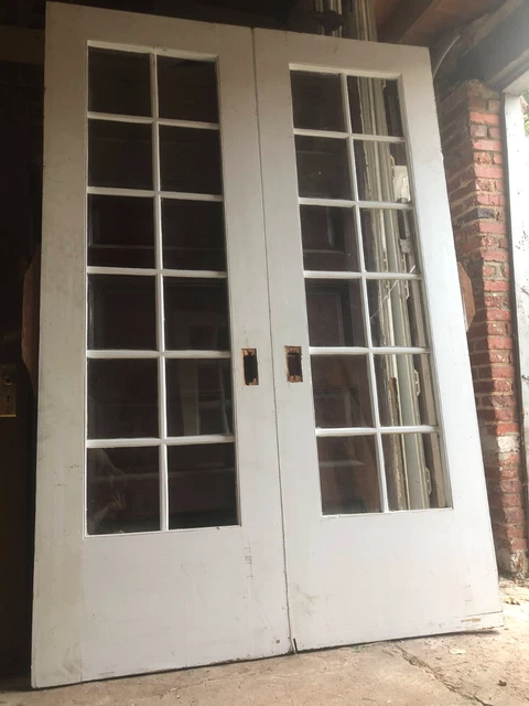 Pair of 12-Pane Antique 30x90” Pocket/French Doors / 1.75" thick / Heavy 3