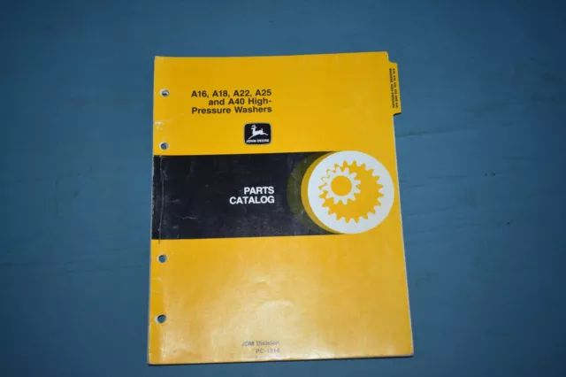 John Deere A16 A18 A22 A25 A40 High Pressure Washer Parts Catalog Catalogue List