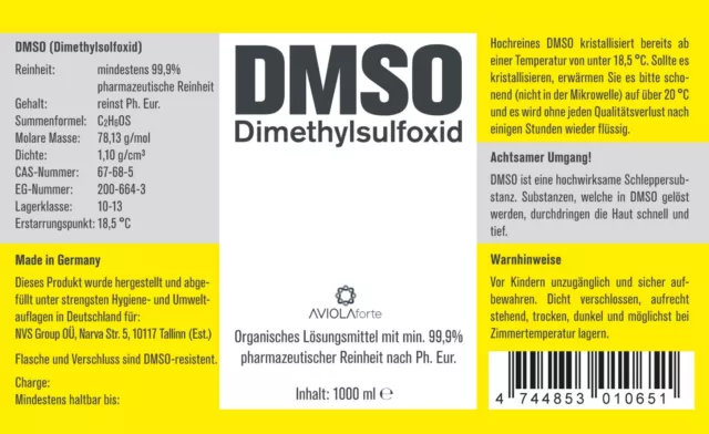 DMSO 1000ml Dimethylsulfoxid, über 99,9% Reinheit (Ph. Eur.) in Braunglasflasche 2