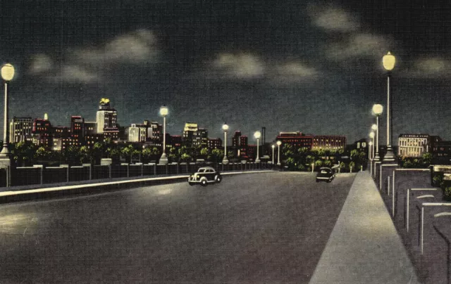 Vintage Postcard 1930's Road Highway Night View From Viaduct Dallas Texas TX