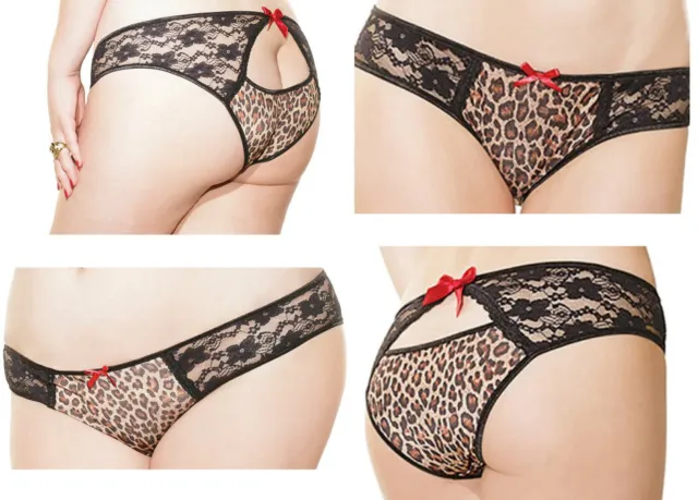 Coquette Leopard Panty OS Lingerie Sexy & Stretchy Floral Lace Insert COQ-3753