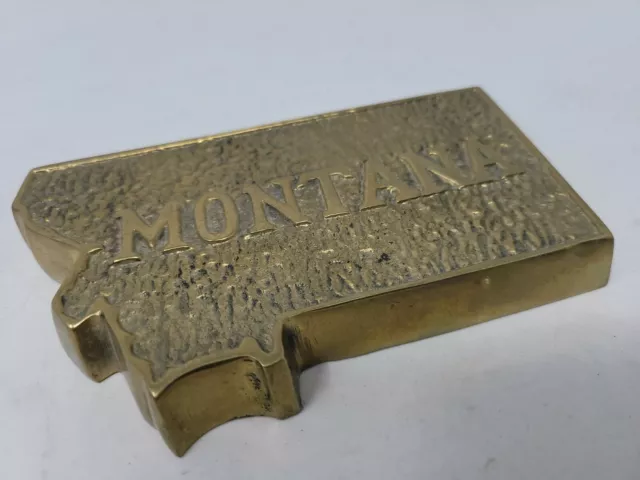 Vintage Fritz Brass MONTANA State Shaped Felt Backed Heavy Paperweight Korea