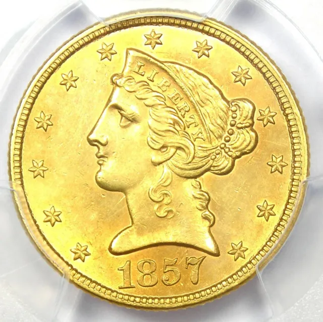 1857 Liberty Gold Half Eagle $5 Coin 1857-P - PCGS Uncirculated Details (UNC MS)