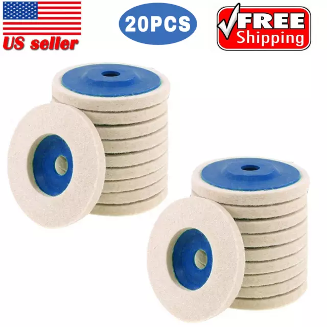 20Pcs 4" Wool Polishing Discs Finishing Wheel Buffing Pads for 100 Angle Grinder