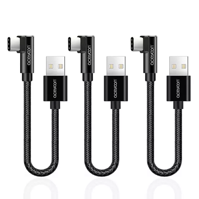 USB C Kabel Kurz 20Cm, 3 Stück USB C Kabel 90 Grad Winkel Nylon Geflochtenes Typ