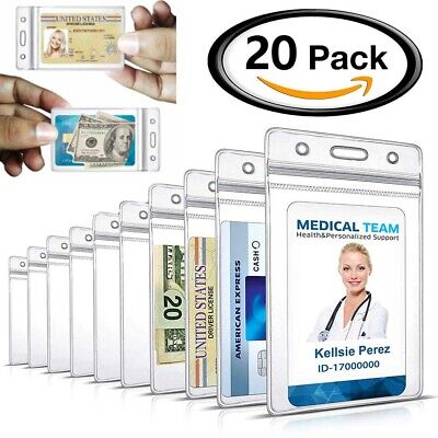 20Pcs ID Card Holder Clear Plastic Badge Resealable Waterproof Business Case