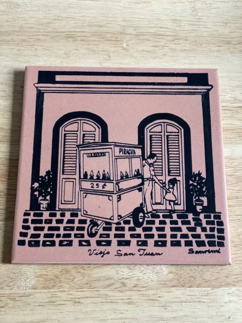 Vintage Terra-cotta Tile Trivet Veijo San Juan SANREMI Bayaymon 1980s Wall Art
