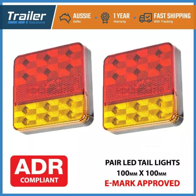 Pair 12V Led Trailer Lights Light Square Tail Stop Indicator Truck Lamp Kit