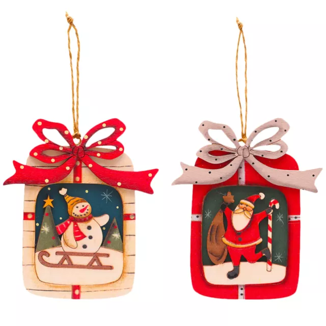 2 PCS Christmas Tree Pendant Wooden Elder Decor Lovely Xmas Merry Ornament