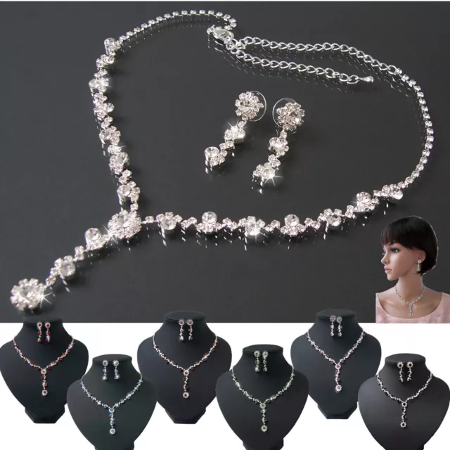 Schmuckset Collier Y-Kette Ohrringe Silber plattiert Hochzeit Braut Schmuck VS21