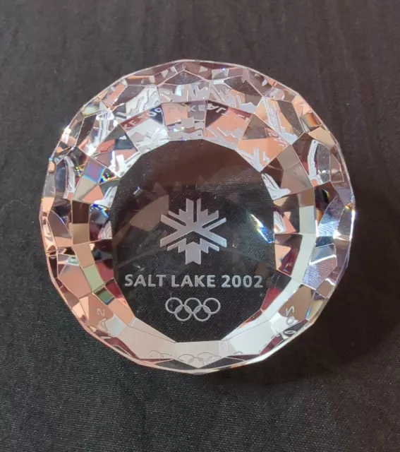 2002 Winter Olympics Salt Lake City Utah Etched Prism Glass Round Art Piece