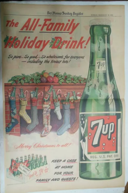 7-Up Ad: Fresh Up With Seven-Up! Holiday Drink! from 1950's  Size 15 x 22 inches
